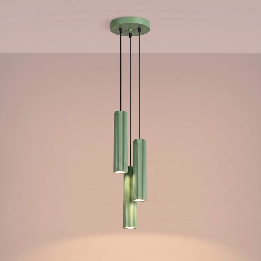 Lampada a sospensione RAYO 3P verde salvia