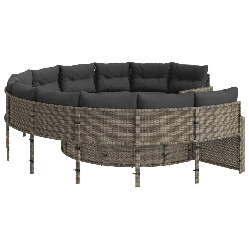 Divano da Giardino con Cuscini Circolare Grigio in Polyrattan 3318532