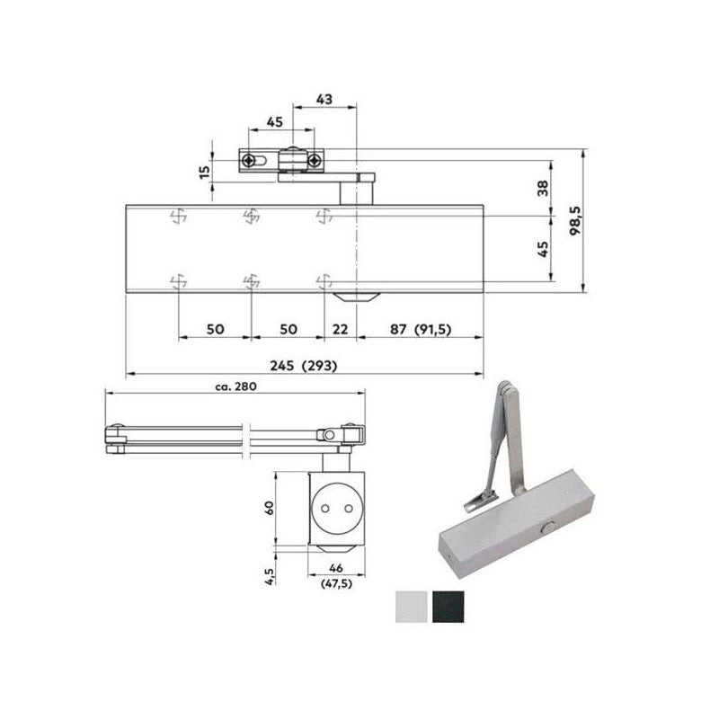 Chiudiporta Aerodinamico Argento Ts 83 Bca Dorma