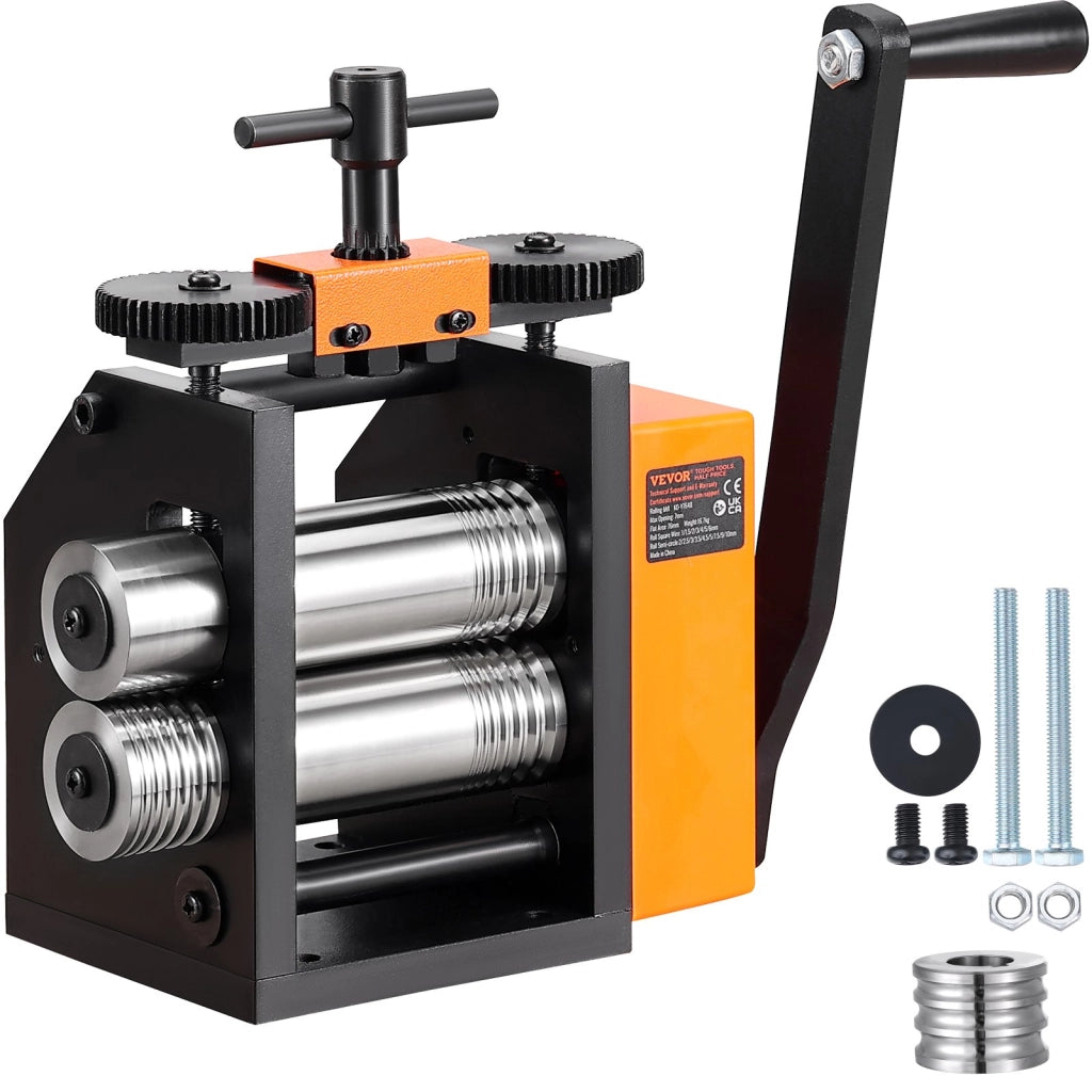 KD-Y7548 Laminatoio Manuale per Gioielli 75mm in Acciaio, Laminatrice 3 in 1 Regolabile 0,03-6,5mm per Oreficeria Fai da Te e Lavorazione Metalli