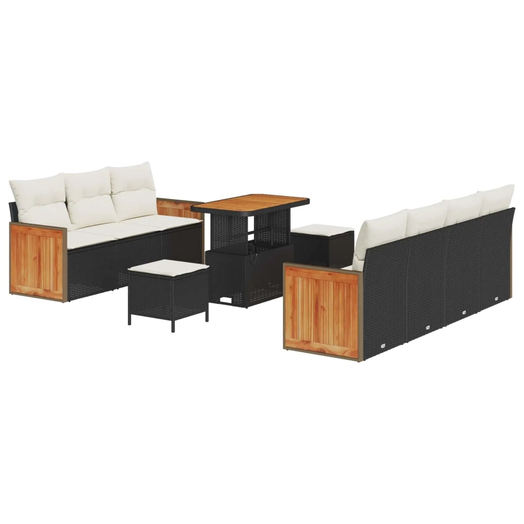 Set Divano da Giardino con cuscino 10 pcs Nero e Crema 3363140