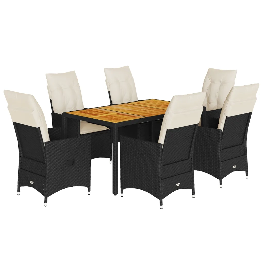 Set da Pranzo da Giardino 7 pz Nero con Cuscini in Polyrattan 3276683
