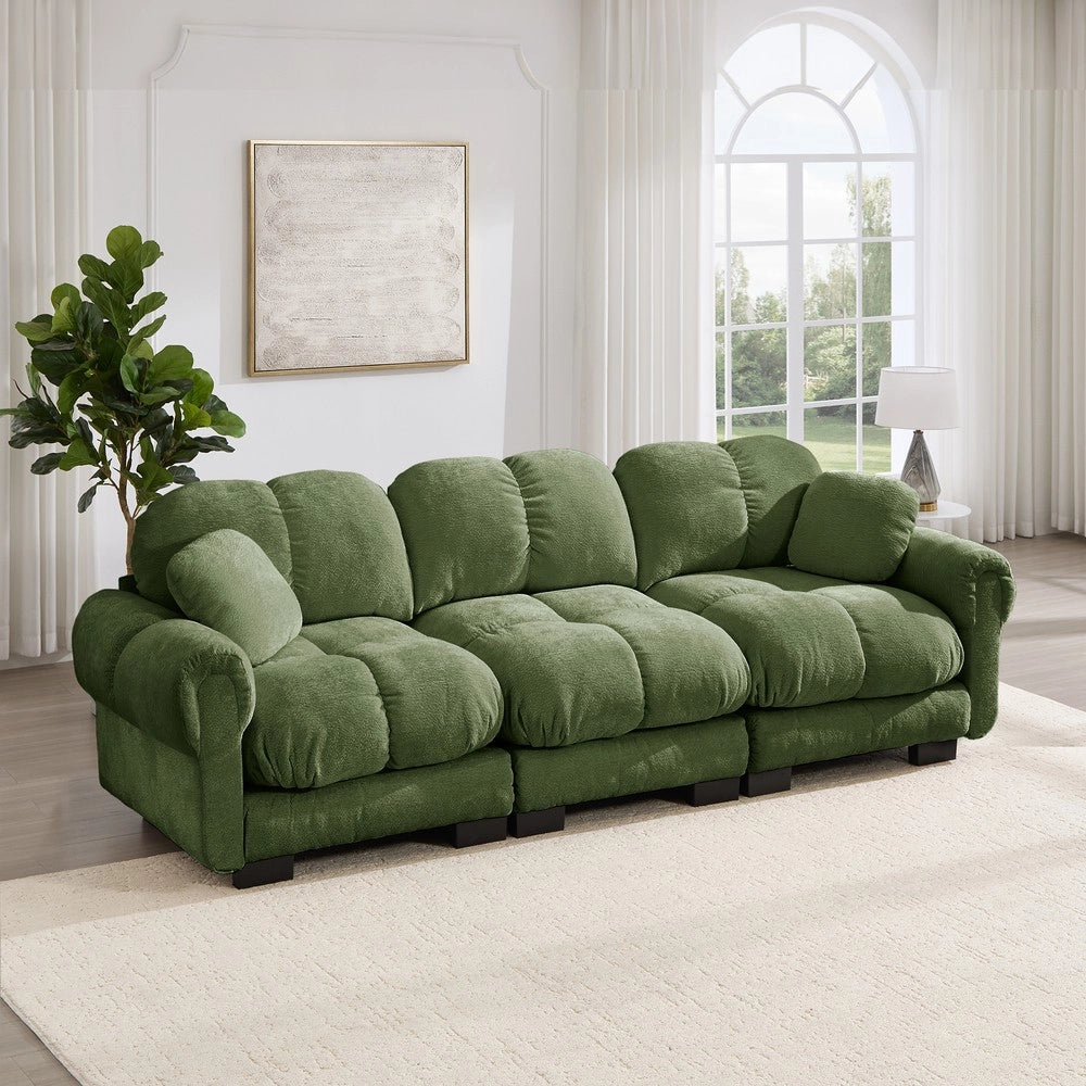Divano 3 posti con cuscini ¨C Minimal ¨C verde tessuto trapuntato imbottito