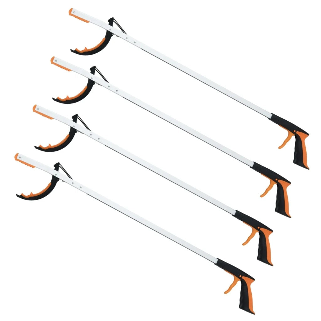 Set di 4 pinze raccogli rifiuti con portata di 88 x 11,5 cm design moderno ed ergonomico in alluminio argento nero arancione 20_0017679
