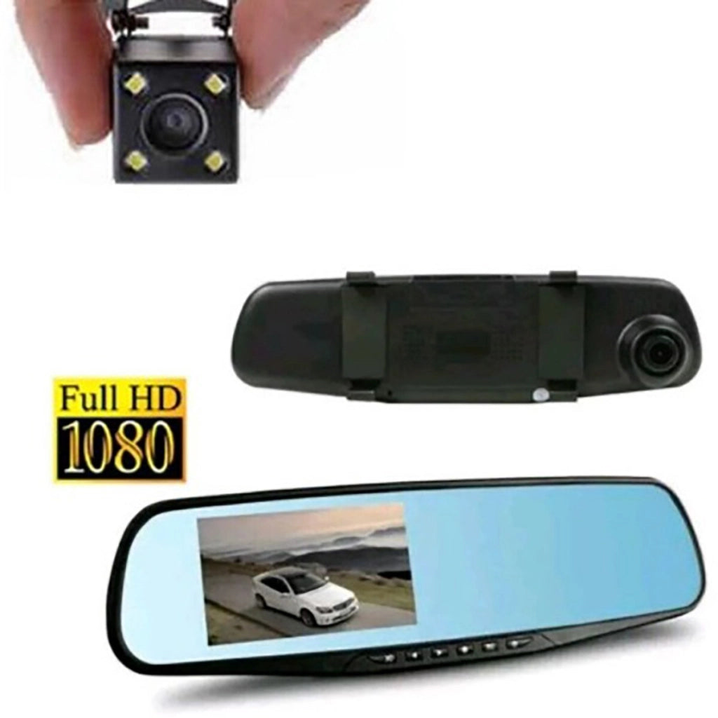 SPECCHIETTO RETROVISORE CON MONITOR DVR RETROMARCIA 2 TELECAMERE 4 LED AUTO SUV