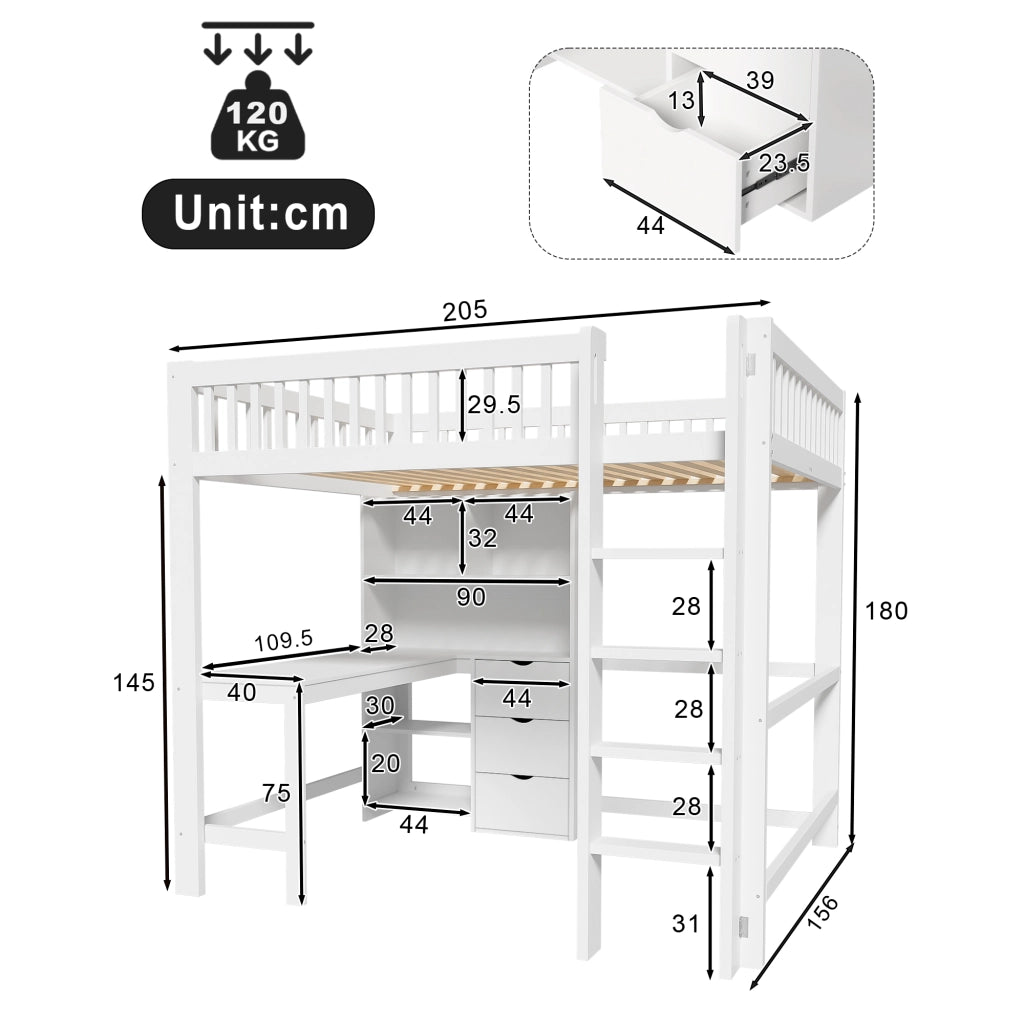 Letto a soppalco 140 ¡Á 200 cm con scaffali; scala con contenitore; LED multicolore; metallo e MDF nero