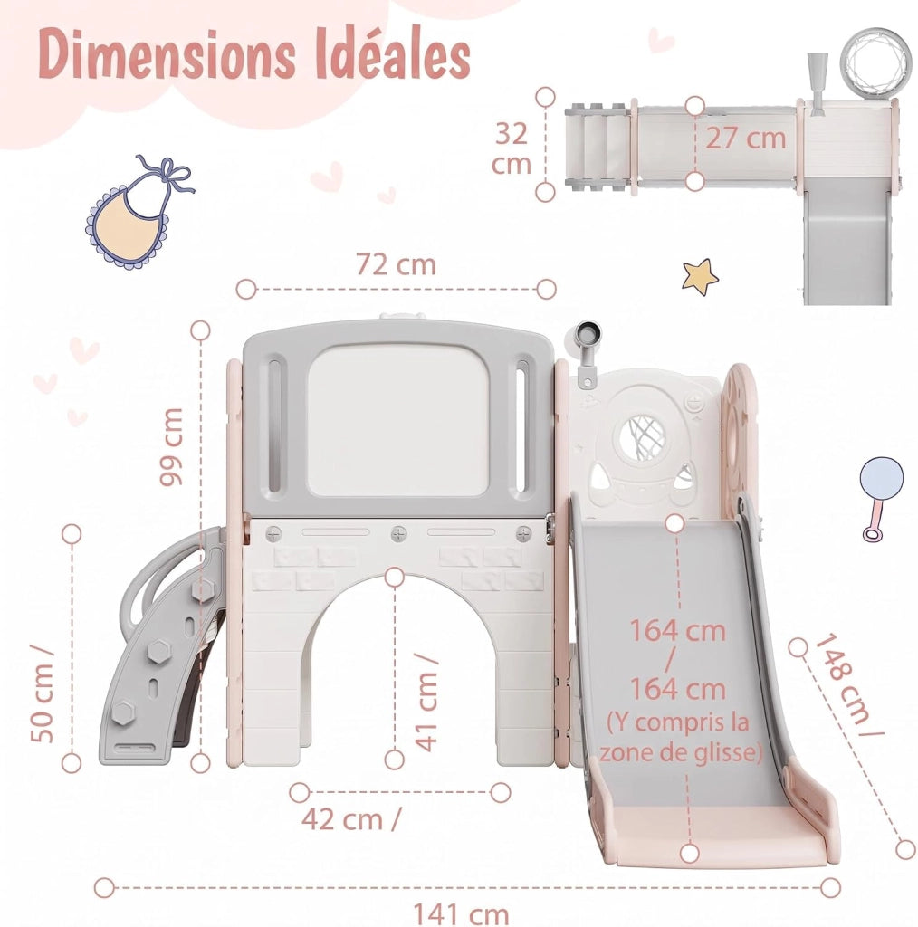 Scivolo per bambini da interno ed esterno; 141 x 99 x 149 cm; rosa