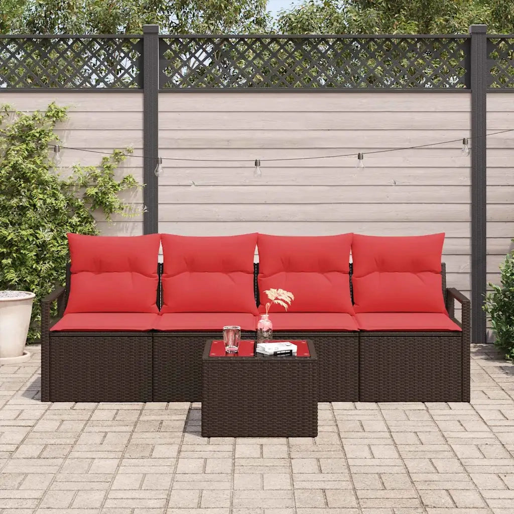 Set di divani 5 pcs Marrone e Rosso polyrattan 3346254