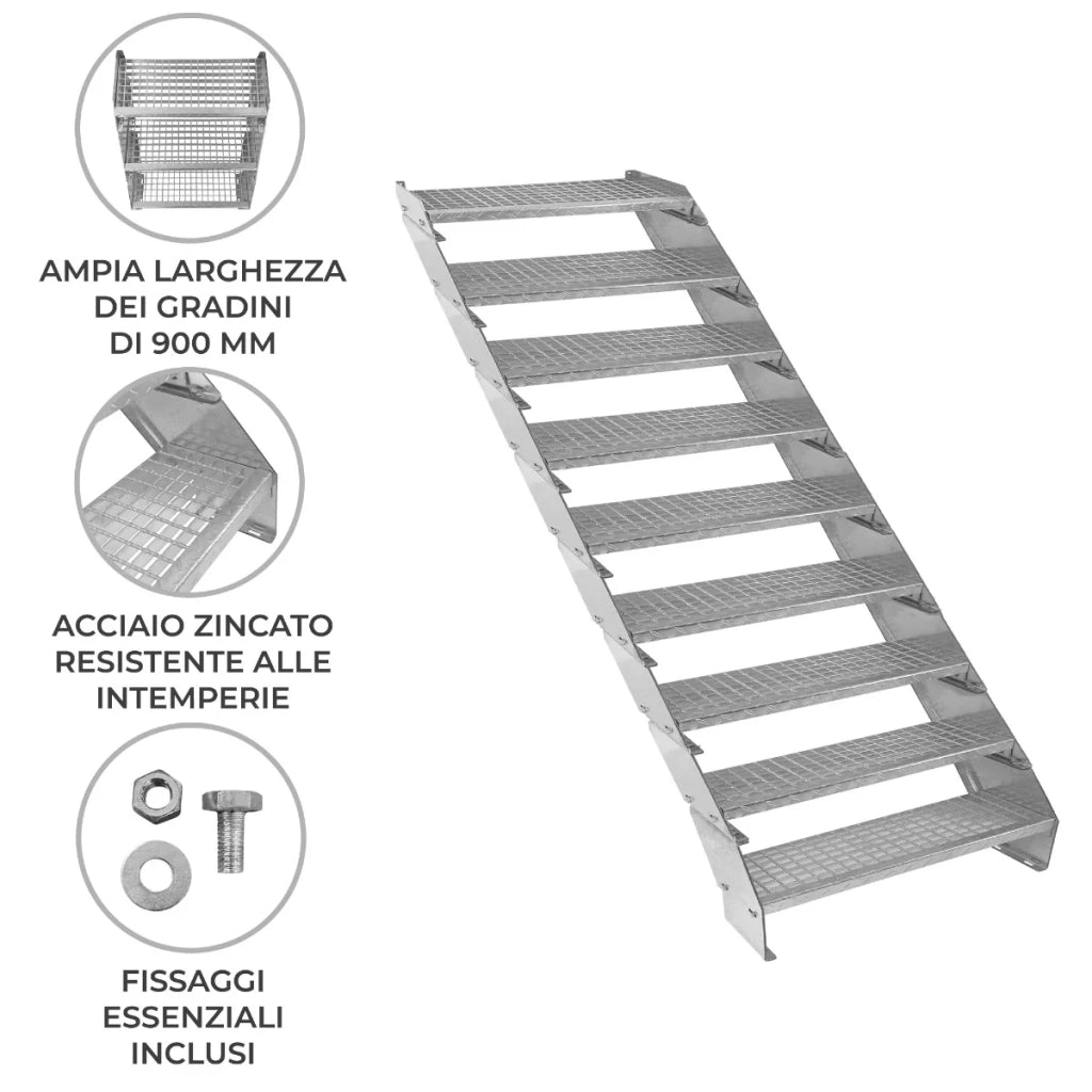 Scala metallica a 9 elementi ad altezza regolabile in acciaio zincato 90 cm / 900 mm