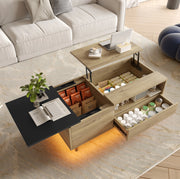 Tavolino da caff¨¨ 103,5x50 cm con piano sollevabile, LED blu e vani