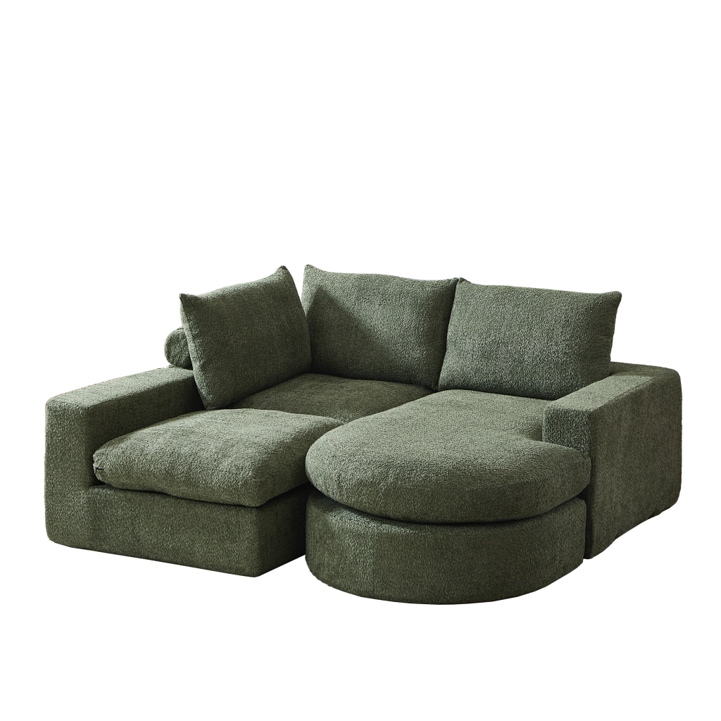 Divano Ad Angolo Reversibile Modulare 4 Moduli con cuscini e poggiatesta in Chenille Verde