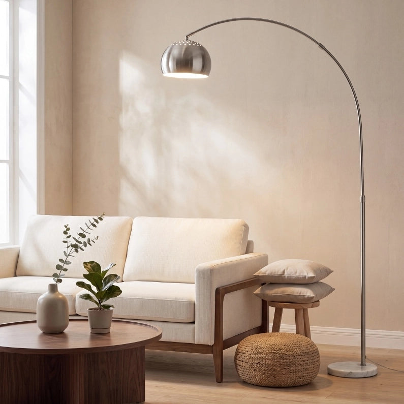 Lampada da terra ad arco 167 cm con base in marmo e paralume argento