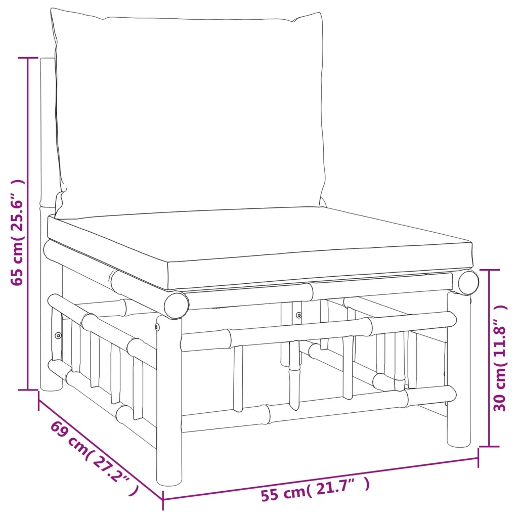 Set Salotto da Giardino 10pz con Cuscini Grigio Scuro Bambù 3155224