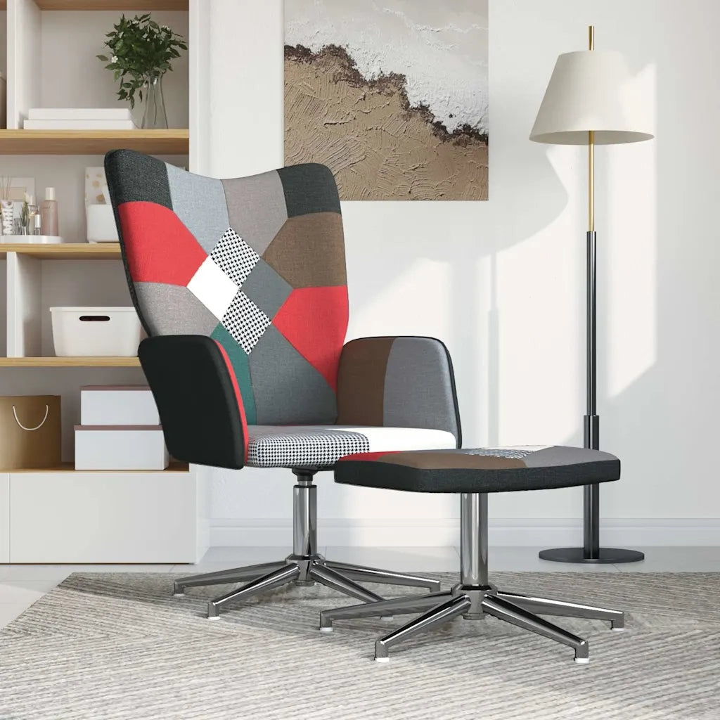 Sedia Relax con Sgabello in Tessuto Patchwork 328202