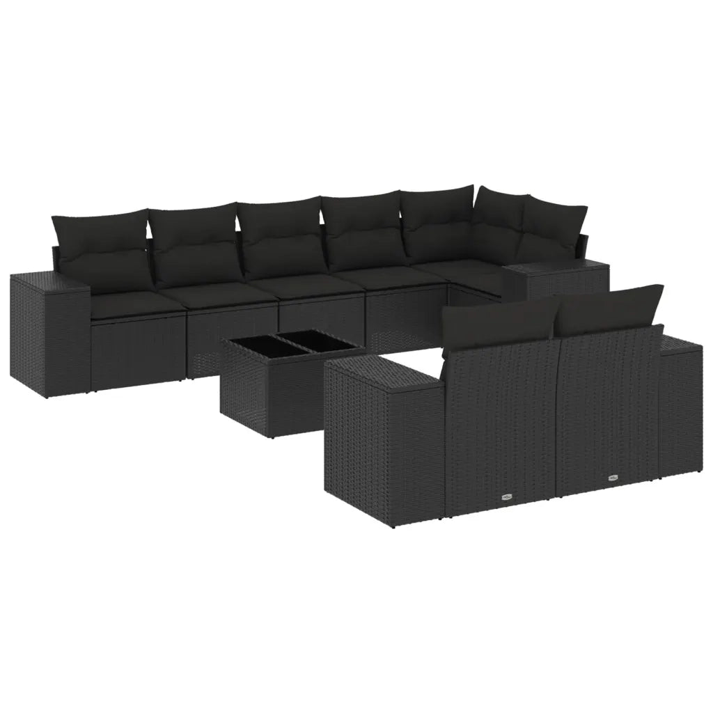 Set Divani da Giardino 9 pz con Cuscini Nero in Polyrattan 3222824