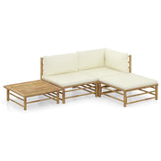 Set Salotto da Giardino 4pz con Cuscini Bianco Crema in Bambù 3058189