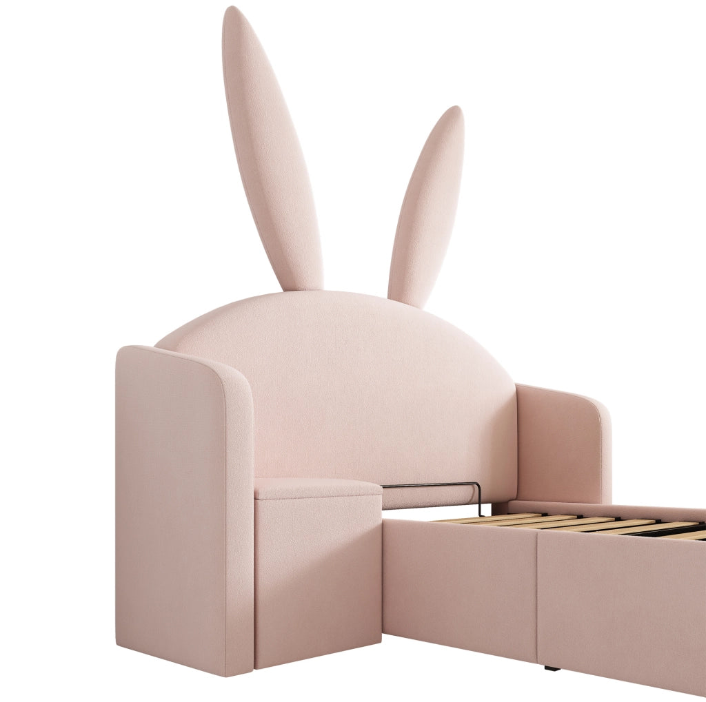 Letto 90x190 cm con contenitore e comodino in velluto rosa