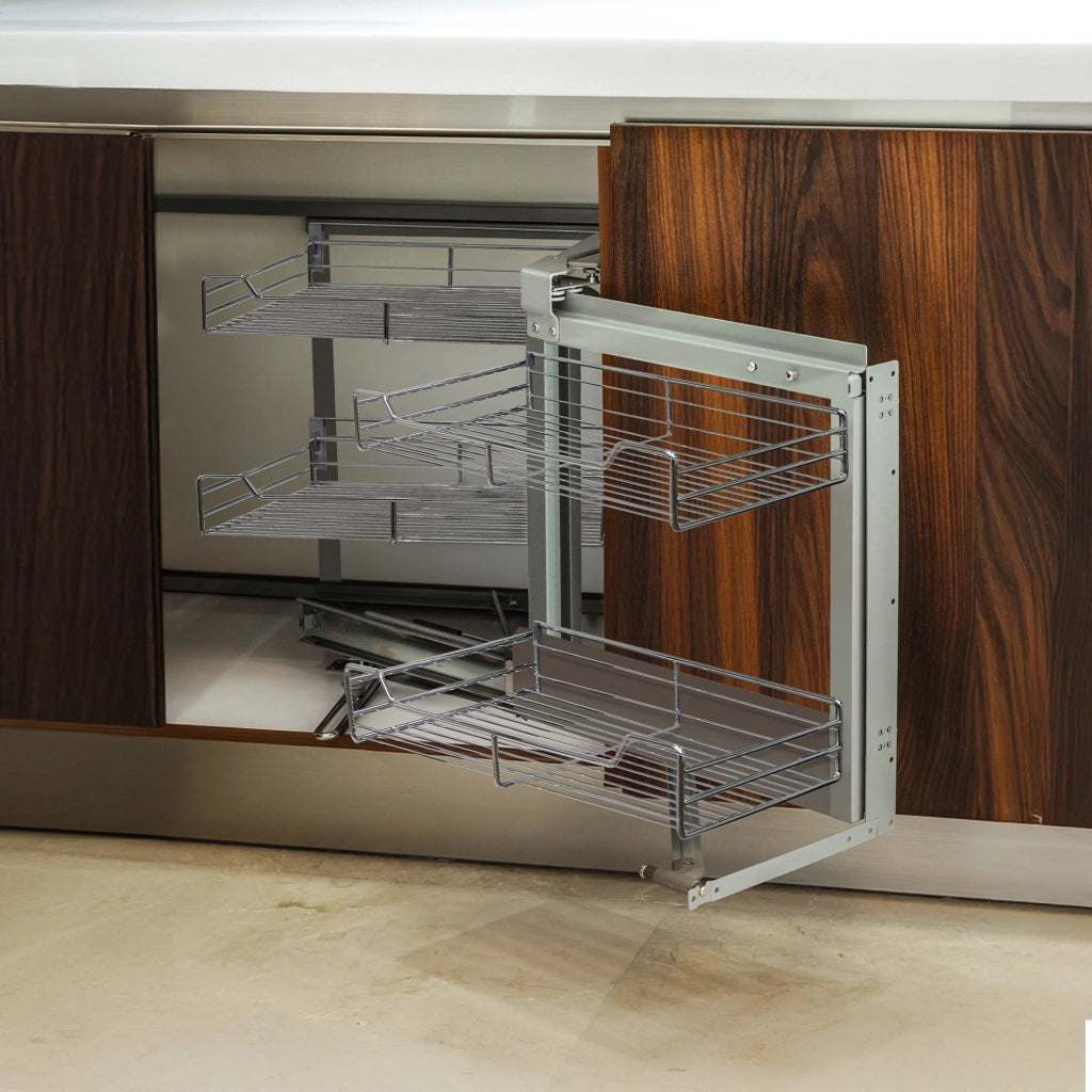 4 Cestelli in Acciaio Inox per Mobile ad Angolo Cieco 90-100cm Mano Destra