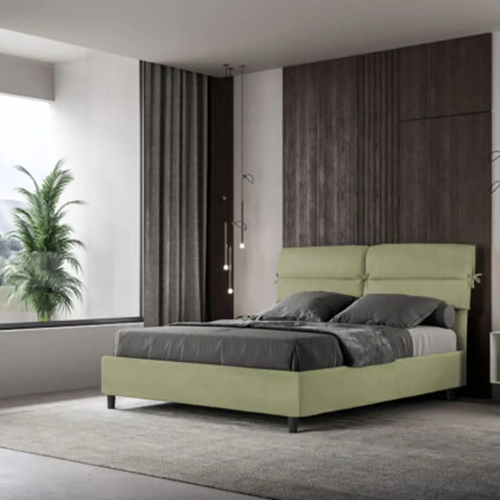 Letto matrimoniale senza rete imbottito 160x200 microfibra tè verde Nandy