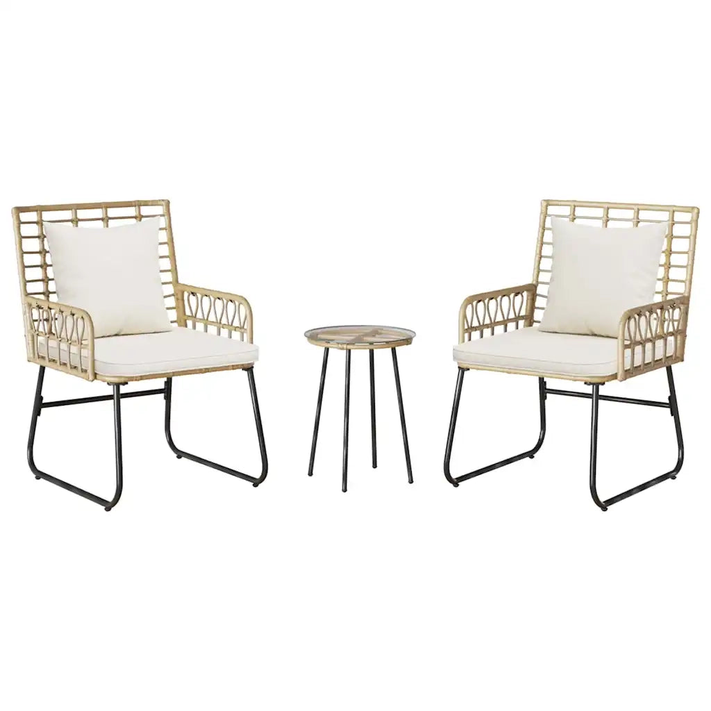 Set da Pranzo per Giardino 3 pcs Marrone e Crema polyrattan 42010353