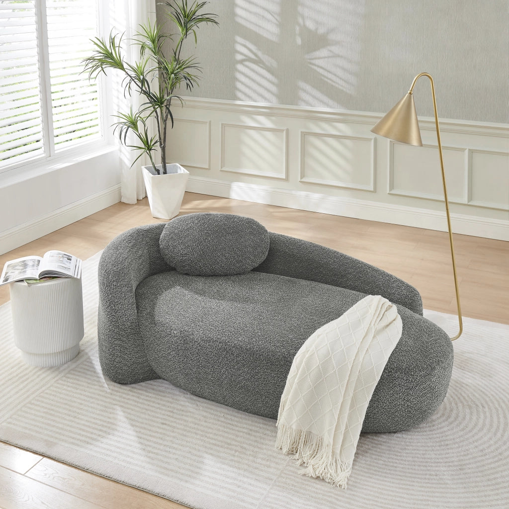 Divano dritto in Teddy con cuscino poggiatesta e design arrotondato, Grigio scuro