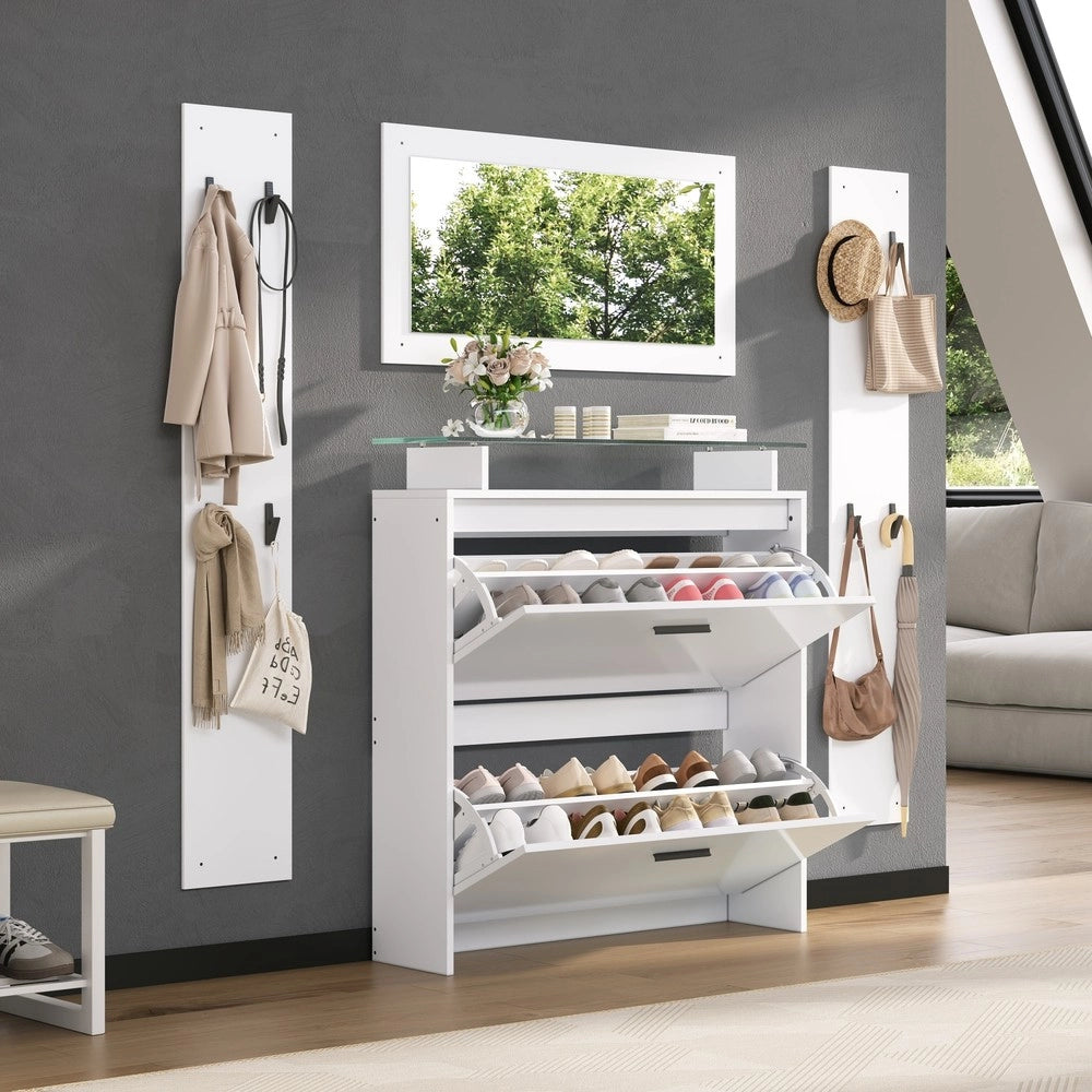 Set ingresso consolle appendiabiti con specchio ¨C Minimal ¨C Bianco lucido 89.5x23x96.5cm