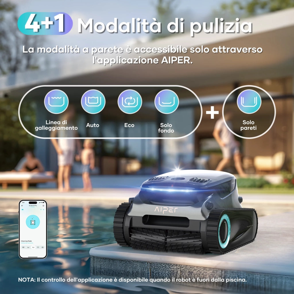 Aiper SCUBA S1 Pro, Robot Pulisci Piscina 200Mq Autonomia 180Min. Nero