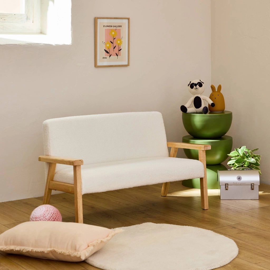 Divanetto per bambini in legno di hevea a 2 posti, bianco