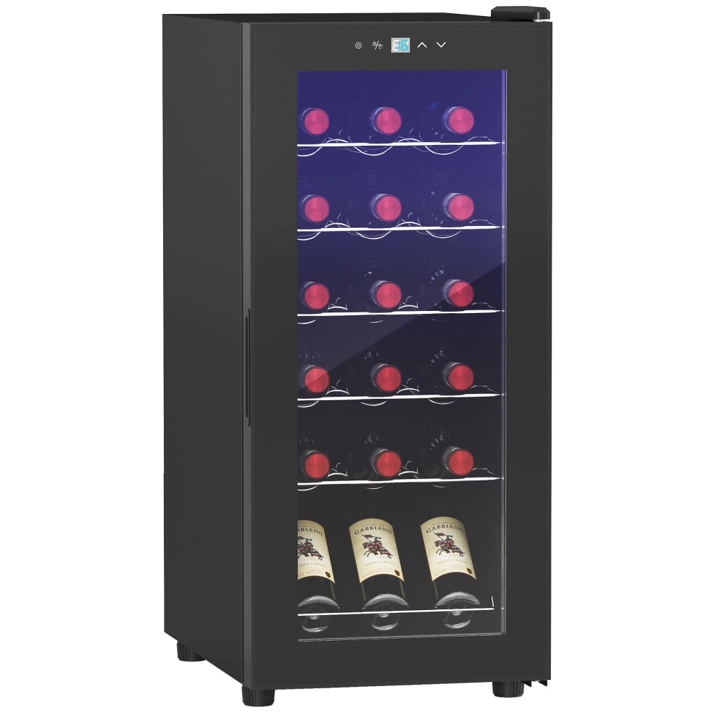 Cantinetta Frigo per 18 Bottiglie a Compressore 5-18°C, Frigorifero per Vino con Display Digitale e Luce LED, Design Moderno, Nero