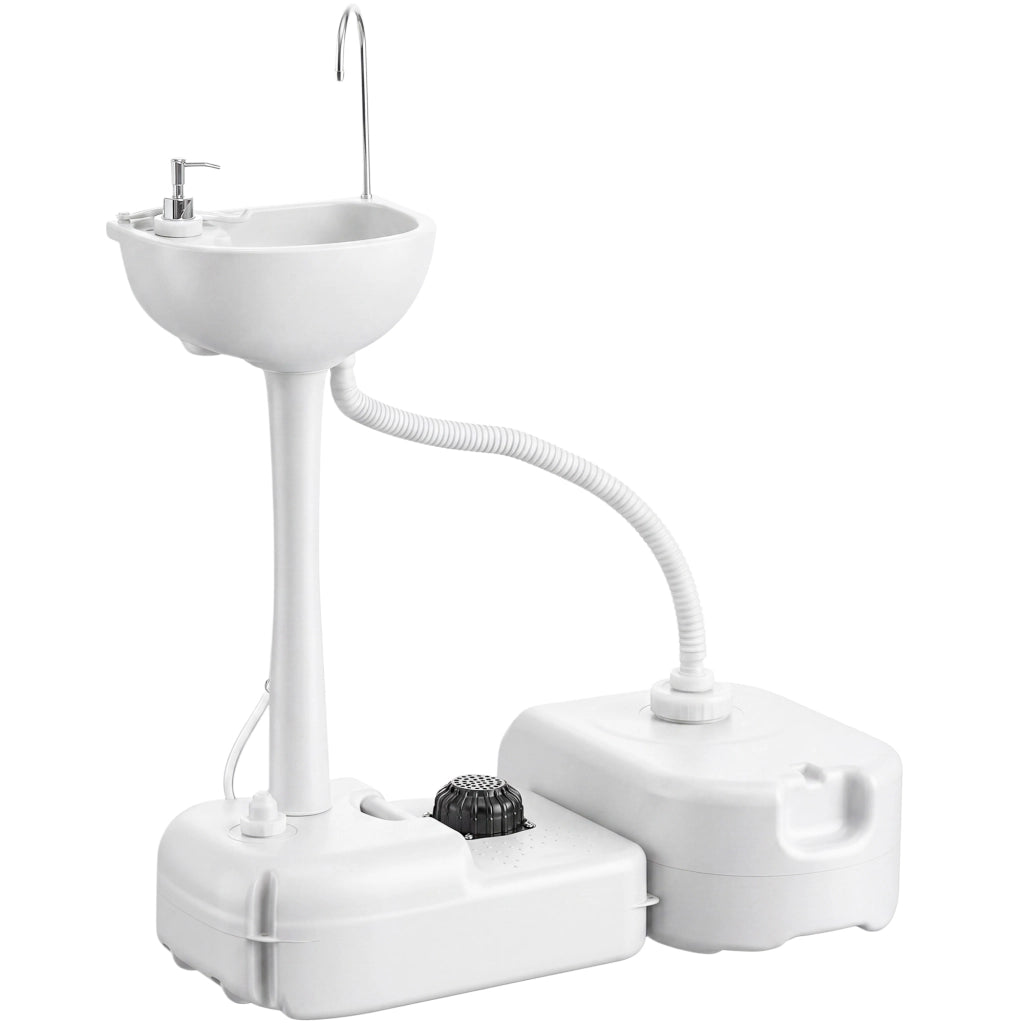 Lavandino Portatile da Campeggio Grigio Chiaro con Serbatoio Acqua 17L, Vasca di Recupero e Dosatore Sapone, Lavamani Mobile con Ruote