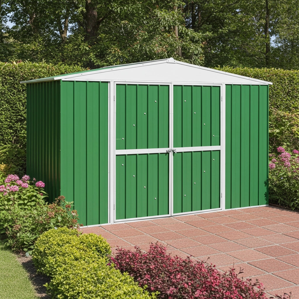Box in lamiera casetta giardino Acciaio Zincato 360x345cm x h2.12m - 150KG - 12,42 mq - VERDE