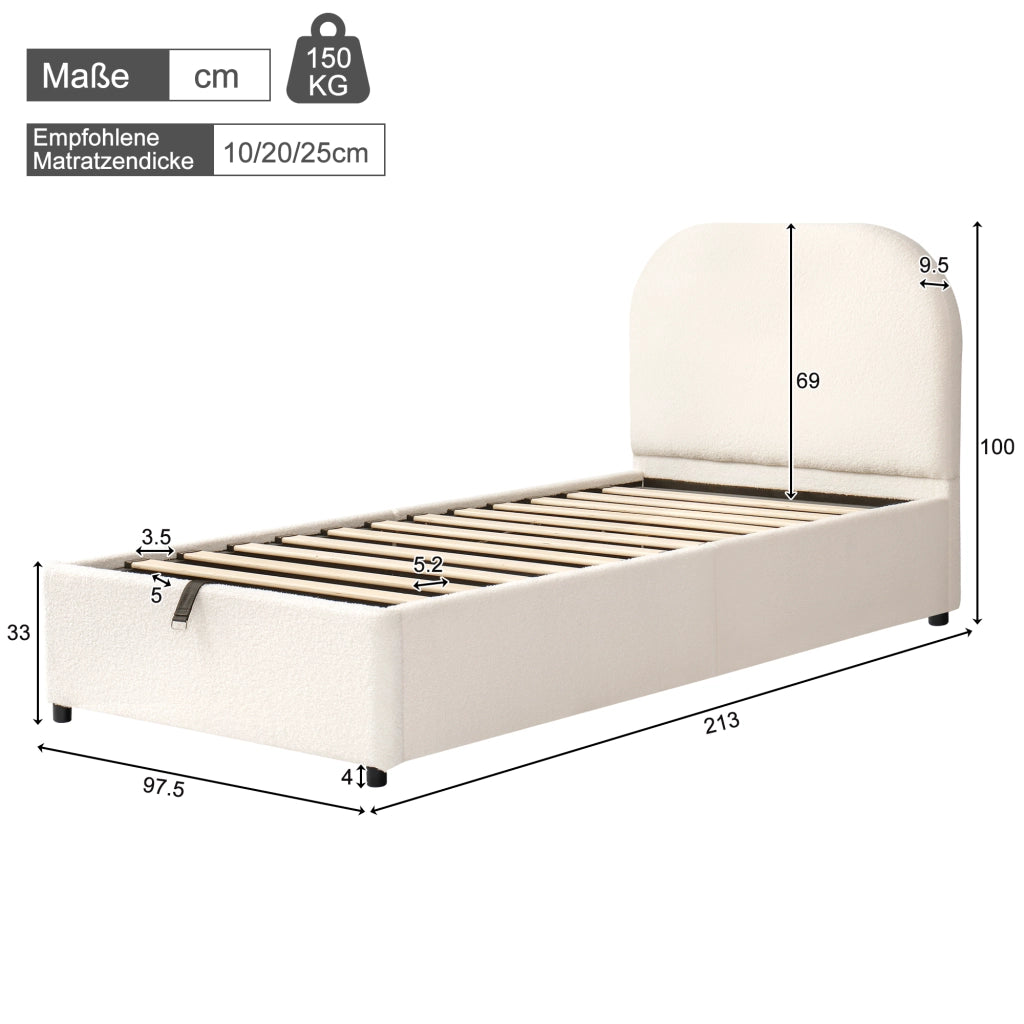 letto imbottito bouclé beige 90 x 200 cm