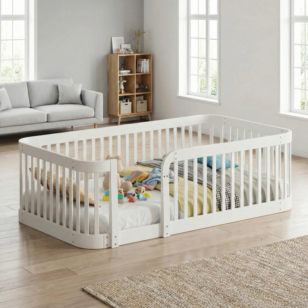 Box per bambini modulare 205x145x52 cm in legno ingegnerizzato bianco per interni， senza materasso