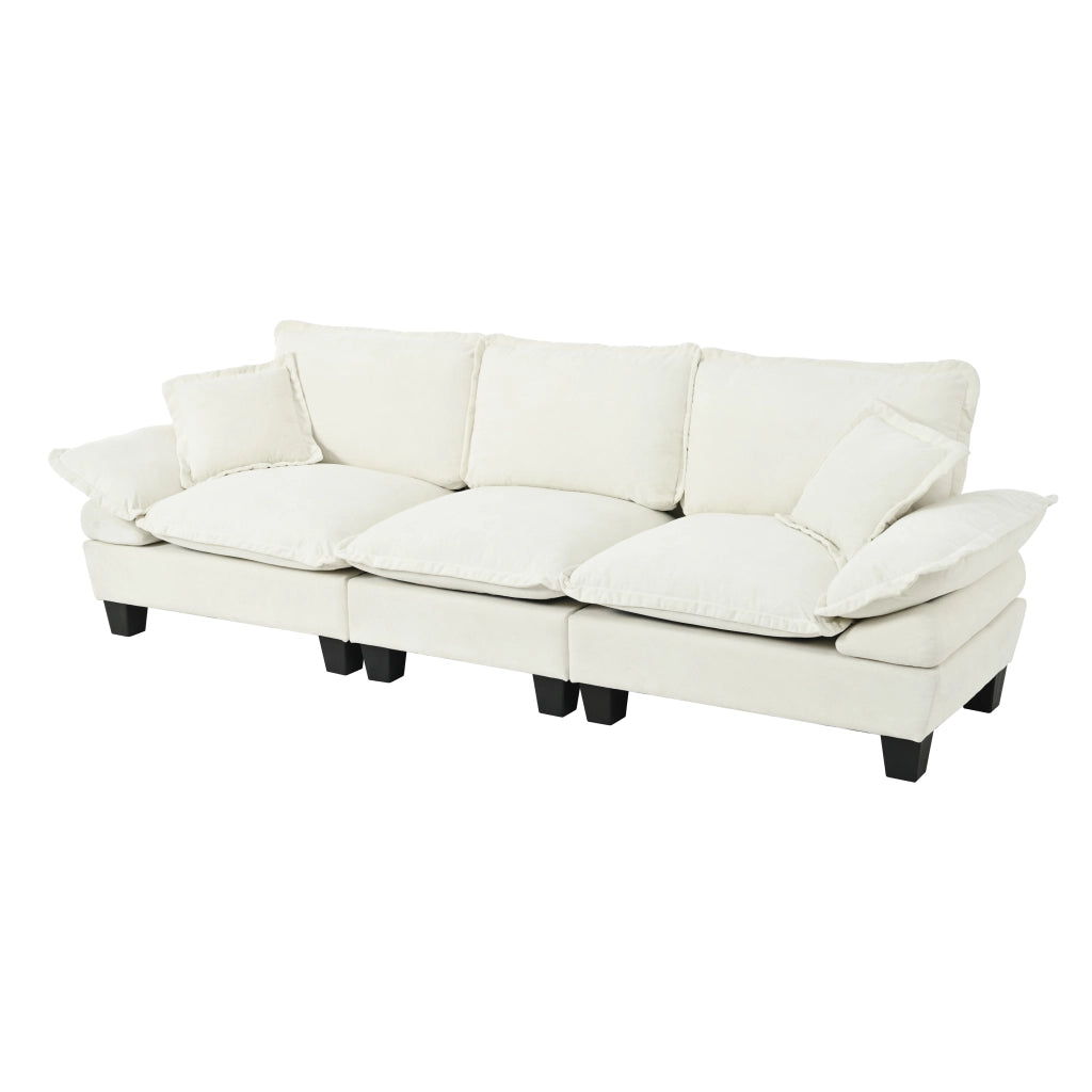 Divano 3 Posti in Ciniglia con Braccioli Curvi; Design Compatto; Beige