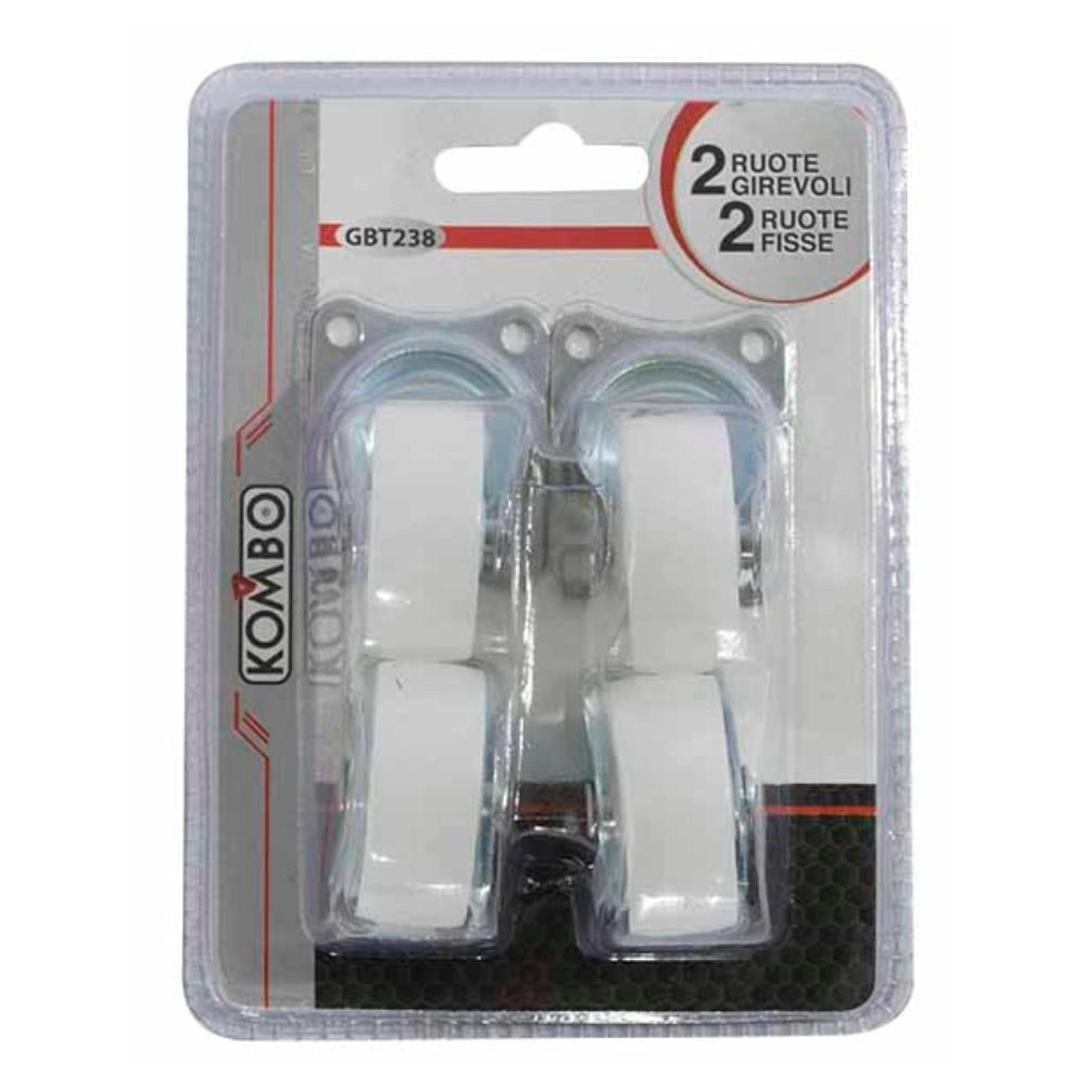 4 Ruote Bianche in Nylon per Mobili 2 Fisse e 2 Girevoli 40mm 4 Viti a Ruota