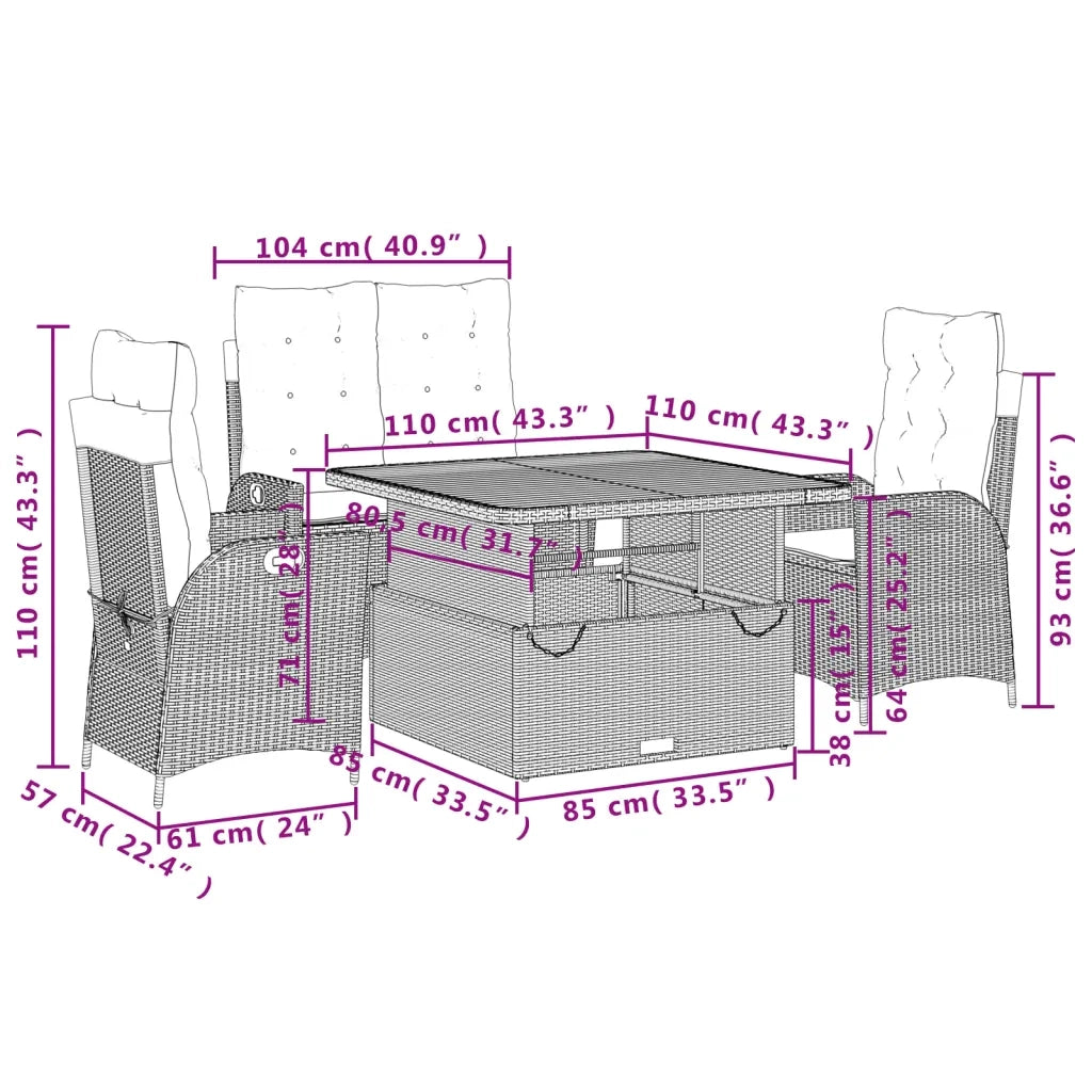 Set da Pranzo da Giardino 4 pz con Cuscini in Polyrattan Grigio 3277464