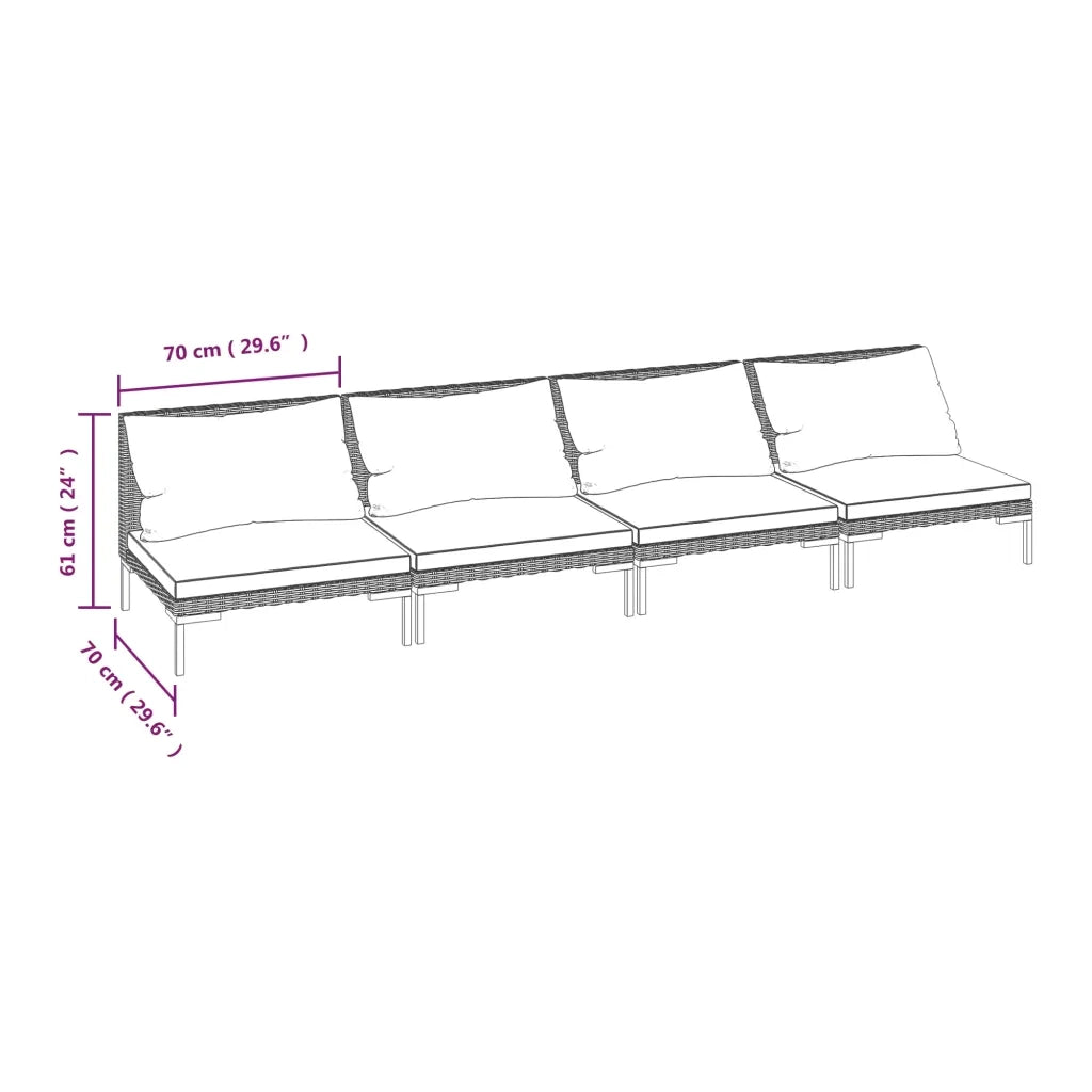 Set Divani da Giardino 4 pz con Cuscini Polyrattan Grigio Scuro 3099814