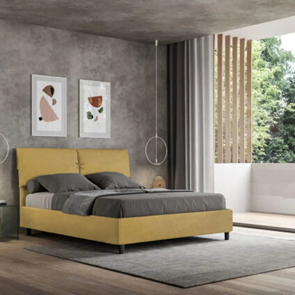 Letto matrimoniale senza rete imbottito 160x210 microfibra ocra Mados