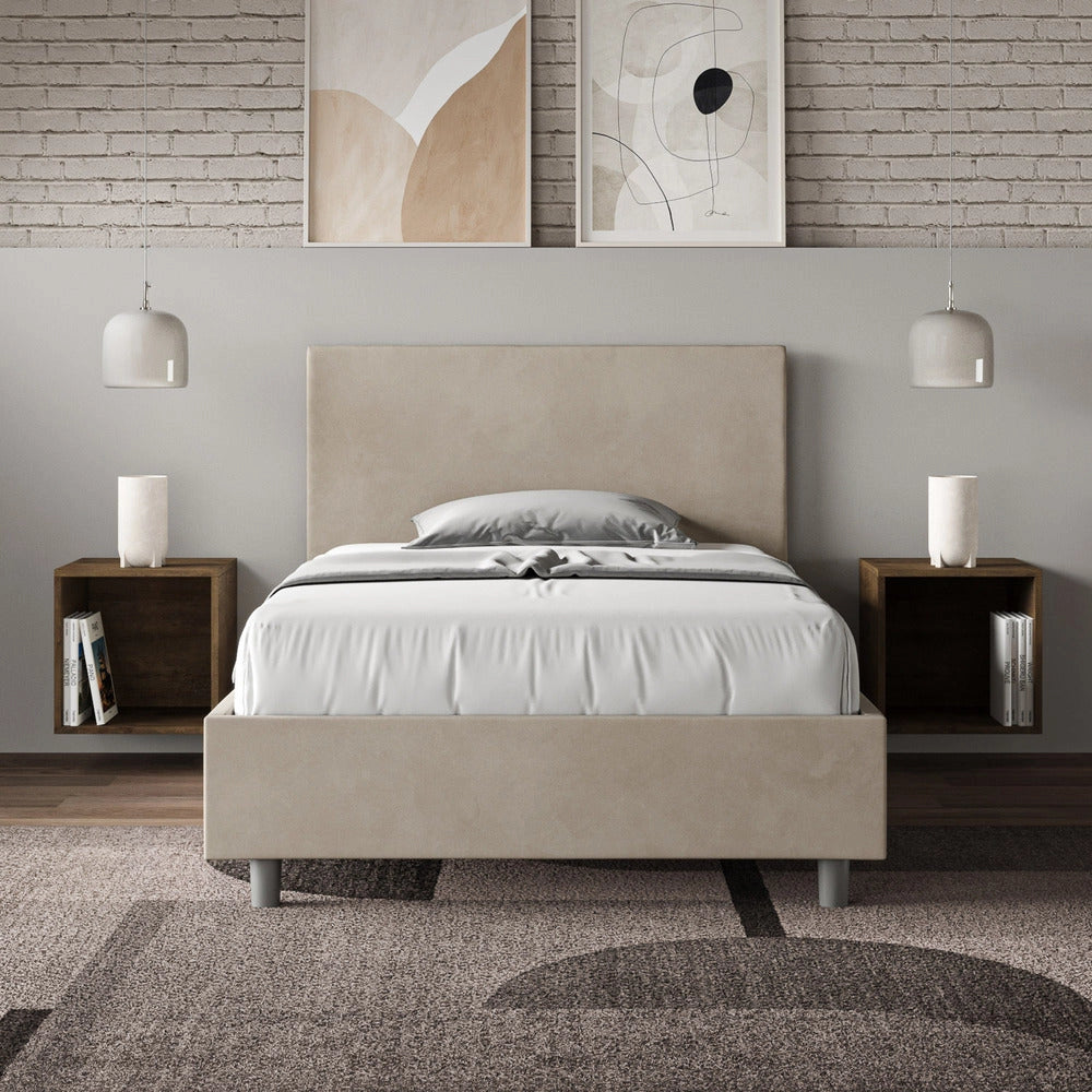 Letto Singolo 100x190 cm con Rete e Contenitore Adele Sabbia