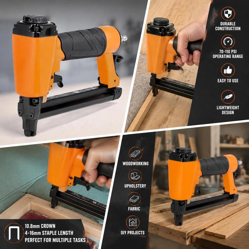 Pneumatic Nailer, T50 Pneumatic Stapler For 10.8 Mm Crown, 4-16 Mm Long Staples, 70-110 PSI Stapler For Woodworking, Upholstery, Fabric, Crafts, DIY Projects
