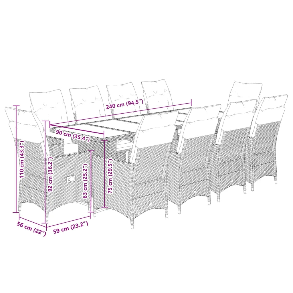 Set da Bistrò da Giardino 11 pz con Cuscini Nero in Polyrattan 3277258