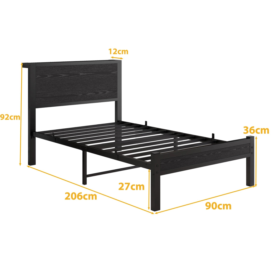 letto singolo mdf metallo nero 90 x 200 cm