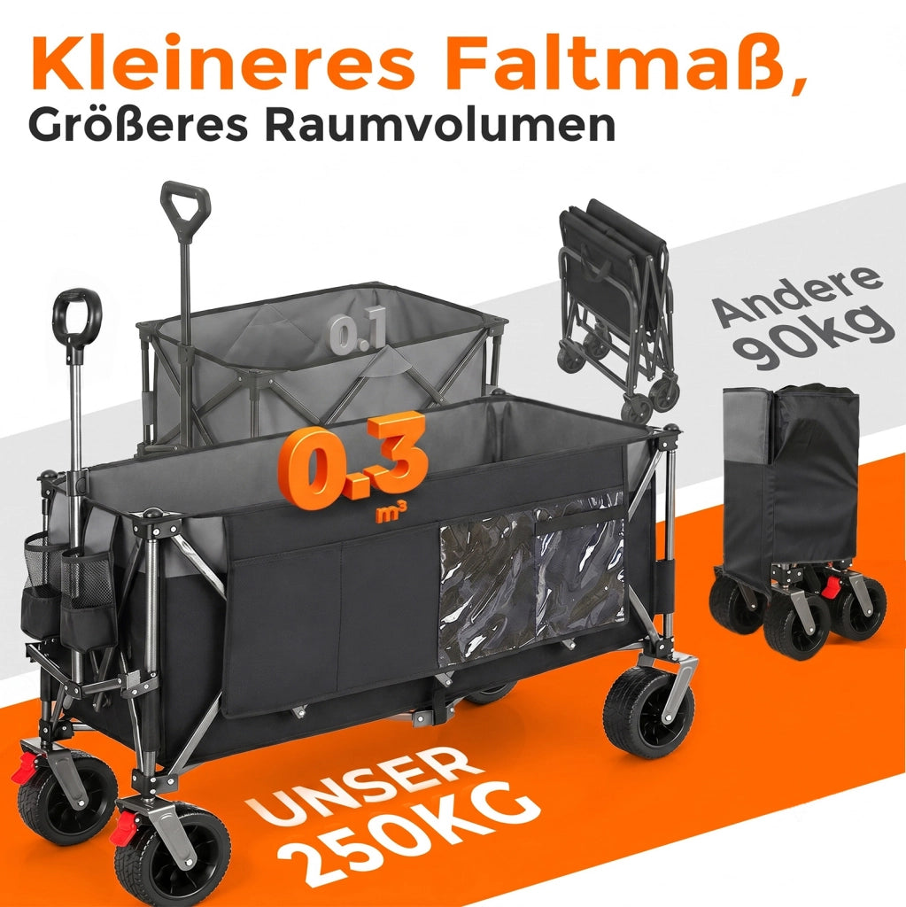 Carrello da giardino pieghevole 120 x 57,5 x 44 cm acciaio nero e grigio, 300 L, 250 kg