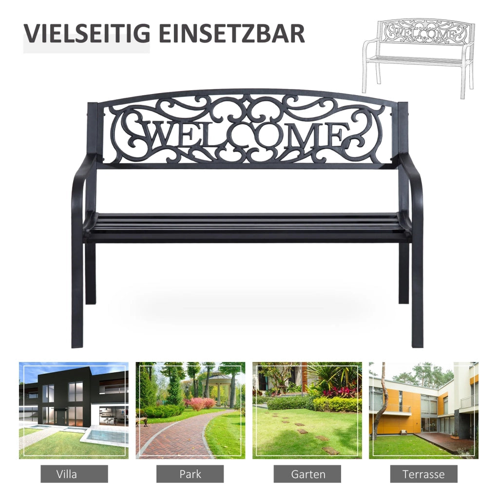 Panca da giardino 2 posti in metallo, stabile con design elegante per esterno e terrazza