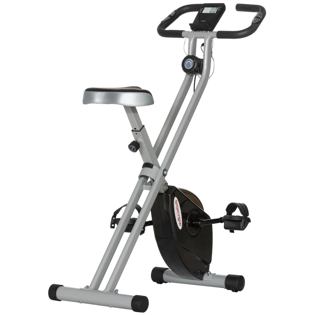Cyclette Pieghevole Magnetica a 8 Livelli con Display LCD con Rotelle Grigio e Nero