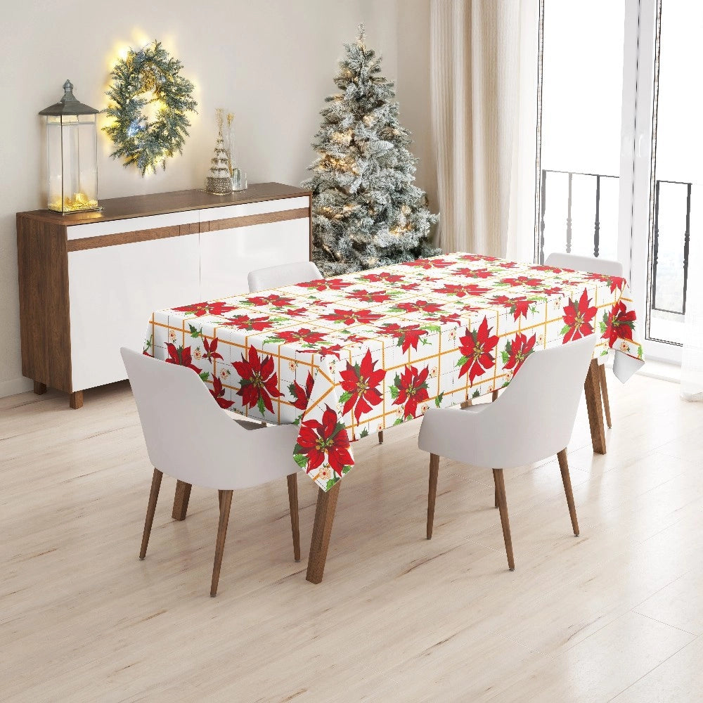 Tovaglia Natalizia Copritavolo Antimacchia Plastificata Retro Felpato Stella Di Natale - 140x220 cm