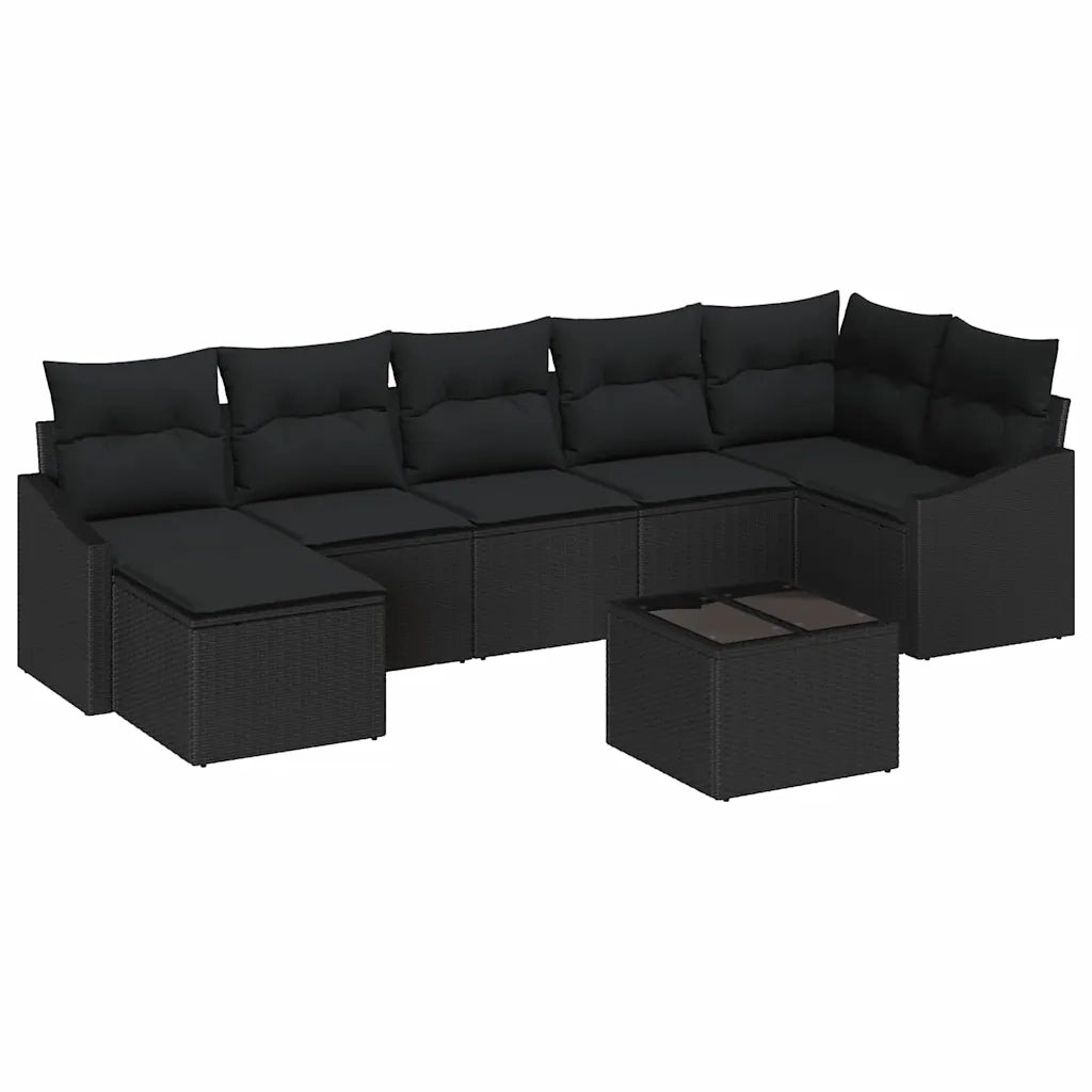 Set Divano da Giardino con cuscino 8 pcs Nero polyrattan 3355492