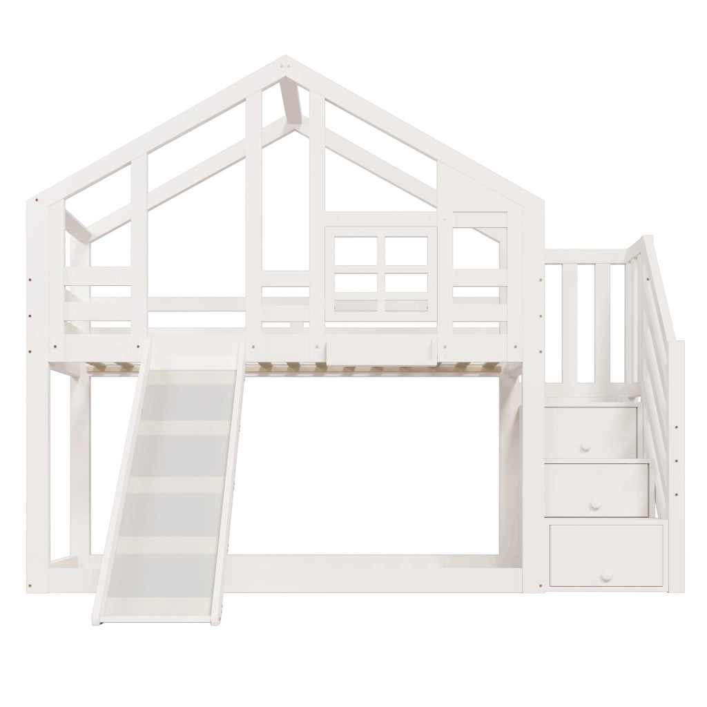 Letto a castello per bambini 90x200 cm con scivolo bianco