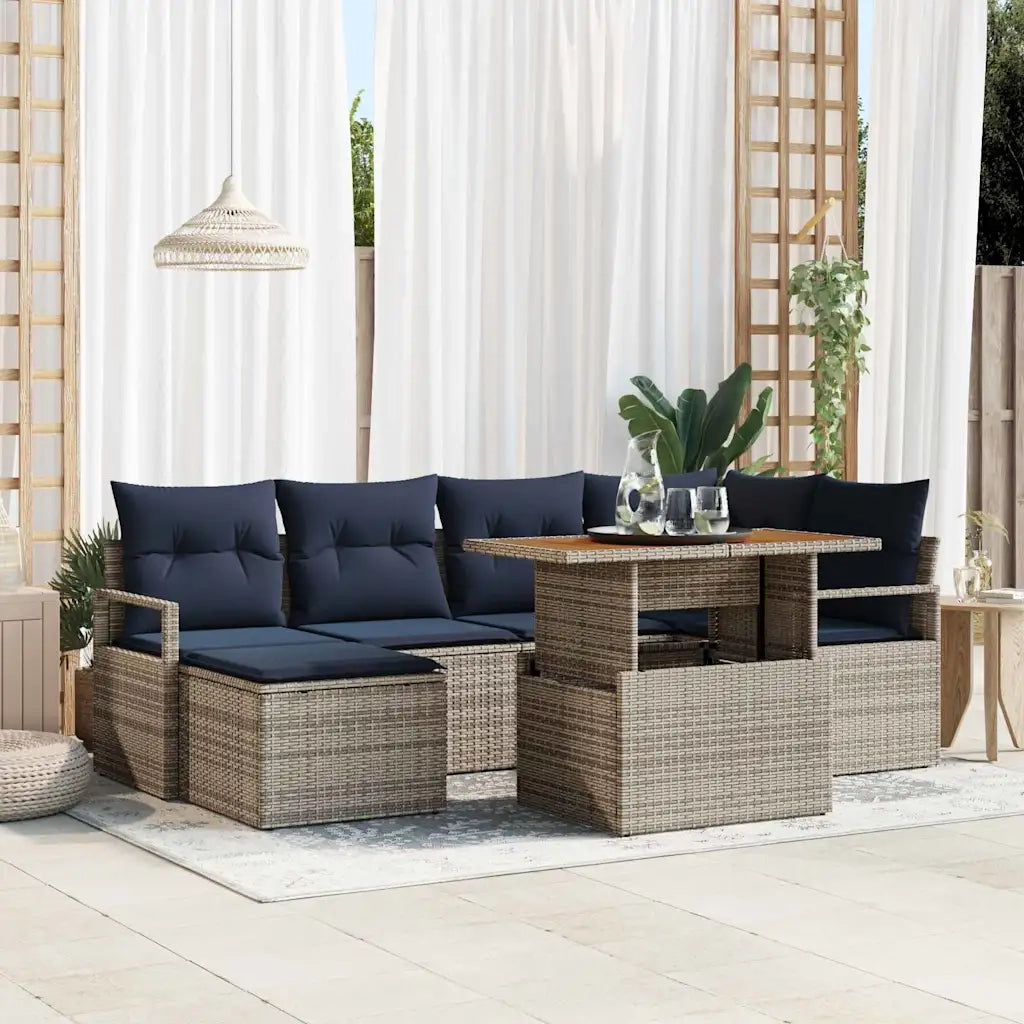 Set da Pranzo per Giardino con cuscino 7 pcs Grigio e Blu Navy 3349737