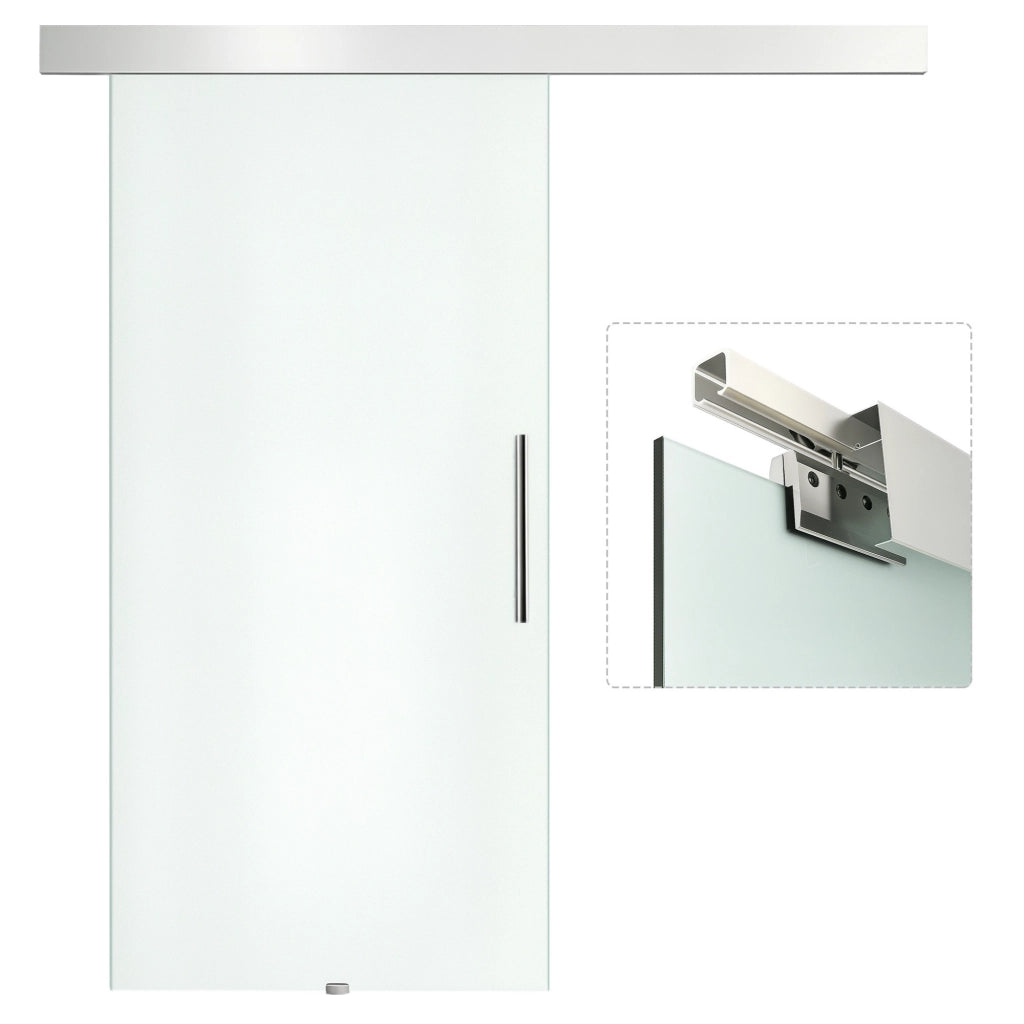 Porta scorrevole in vetro satinato con maniglia 102,5 x 205 cm, binario in alluminio, facile da montare, salvaspazio per casa e ufficio